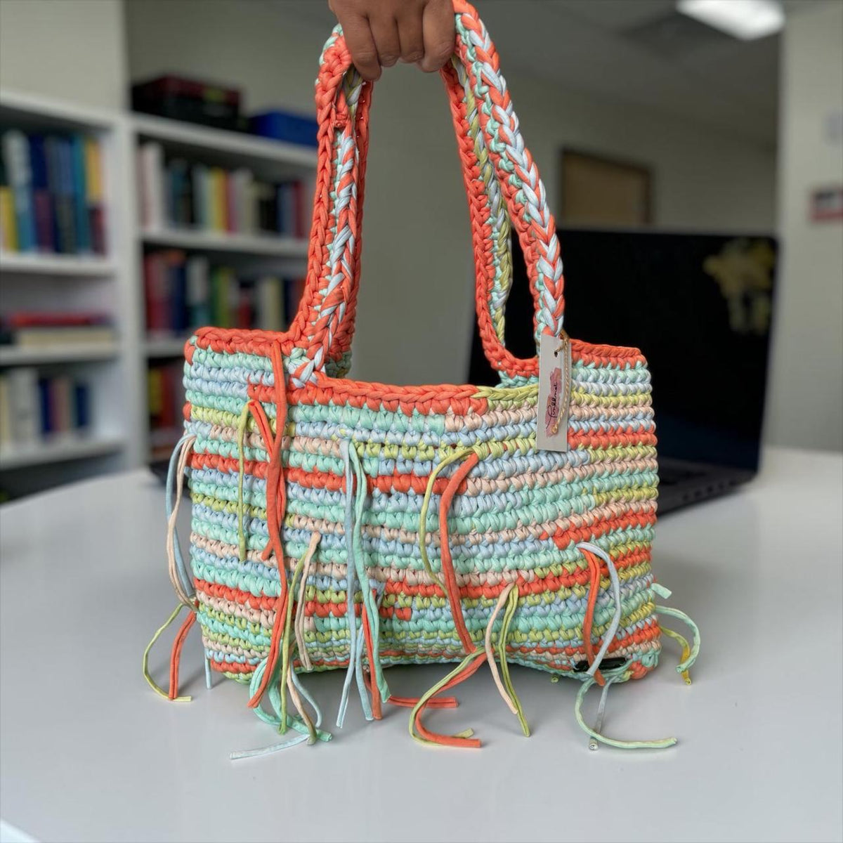 Pastel Multicolor Fringe Crochet Tote Bag
