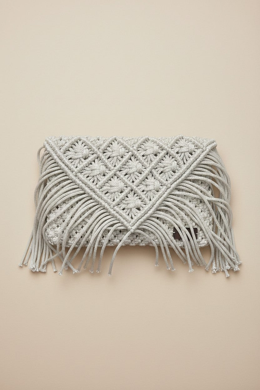 Handmade Macramé Fringe Clutch Bag