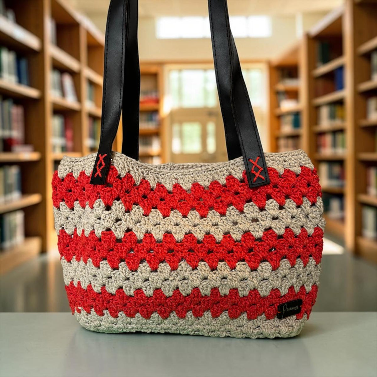 Orange & Beige Crochet Tote Bag