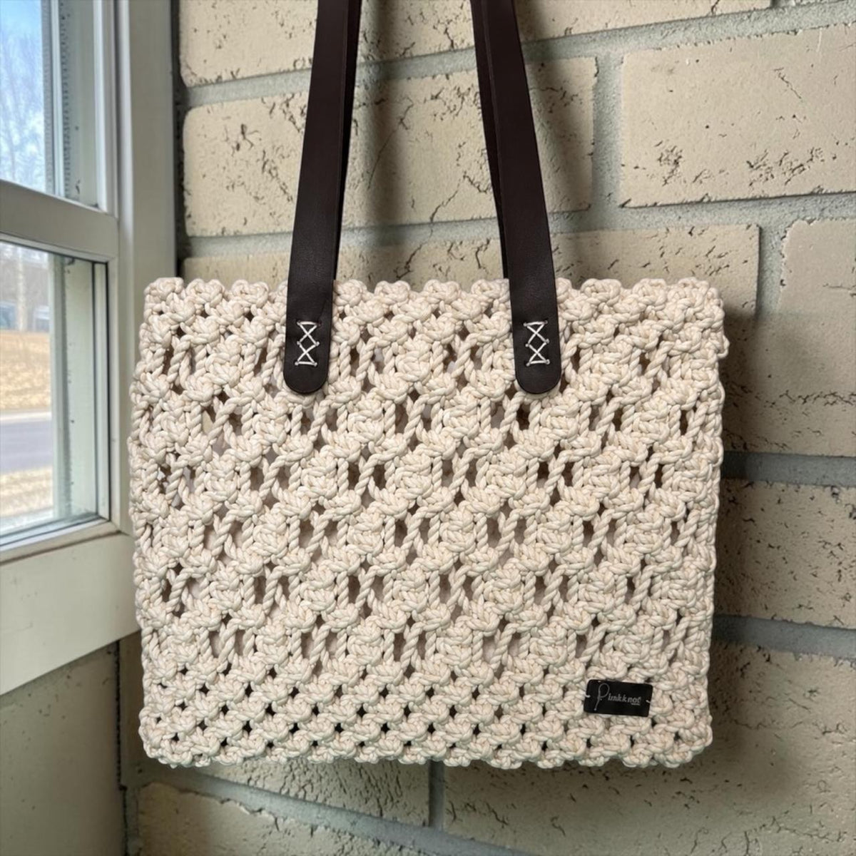 Ivory Macramé Crochet Tote Bag