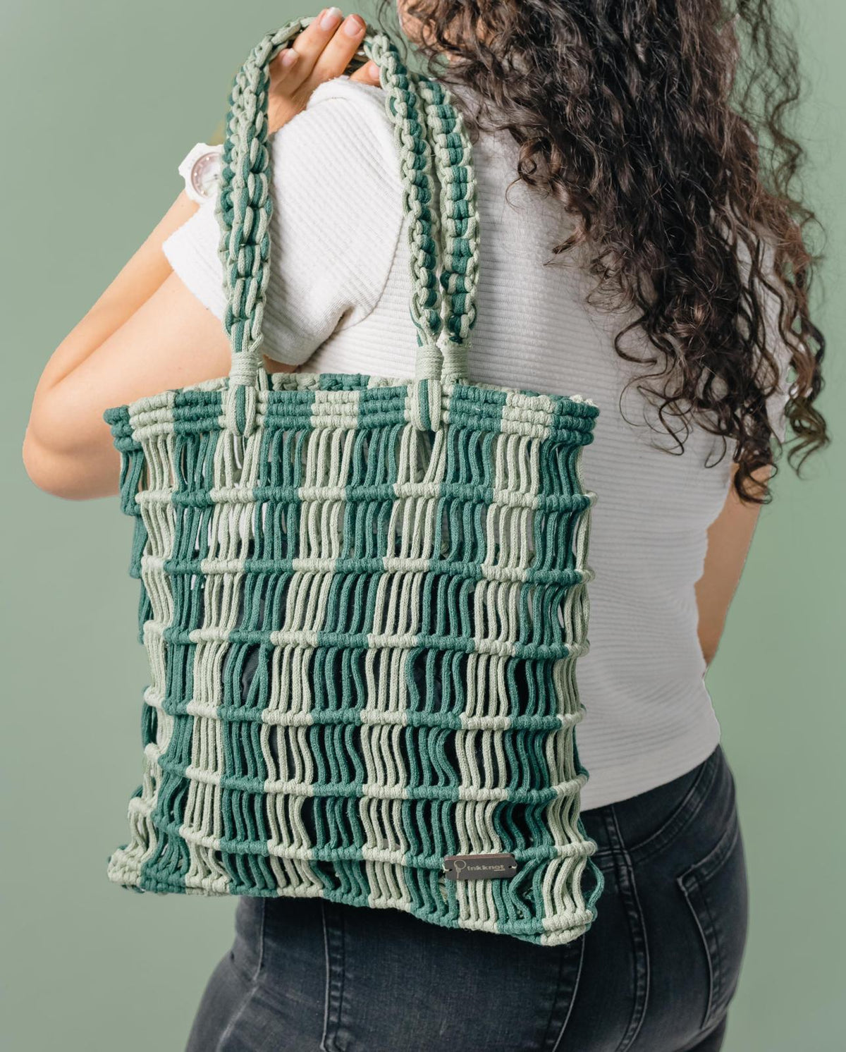 Macramé Tote Bag – Forest Green