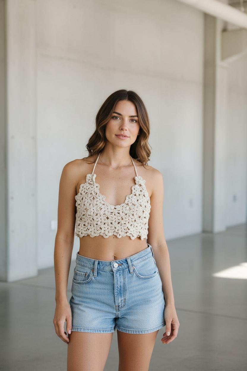 Handmade Crochet Flower Crop Top