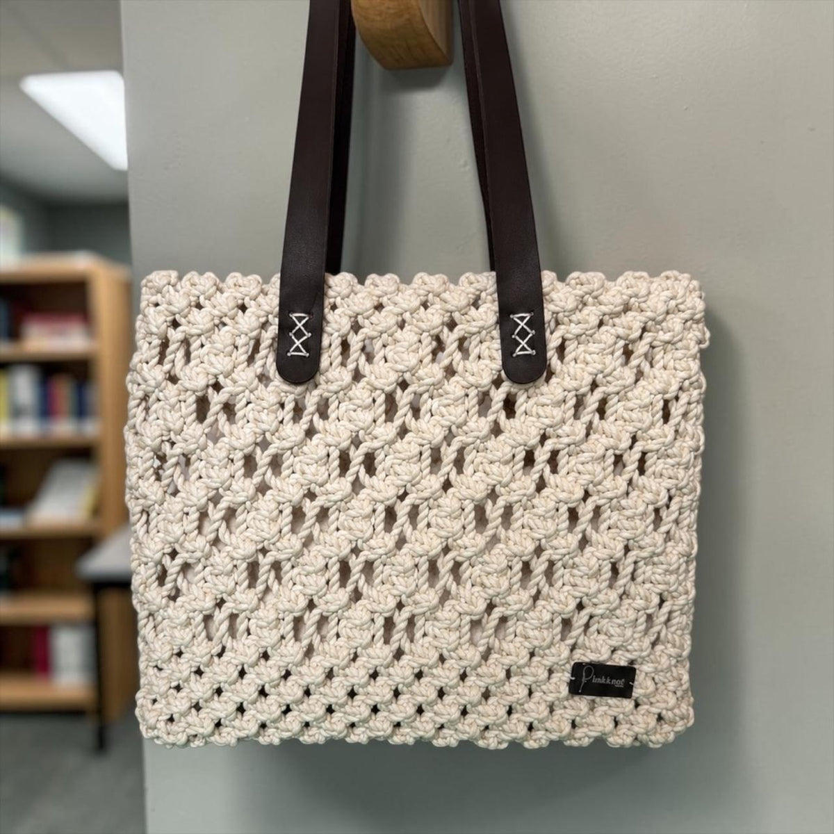 Ivory Macramé Crochet Tote Bag