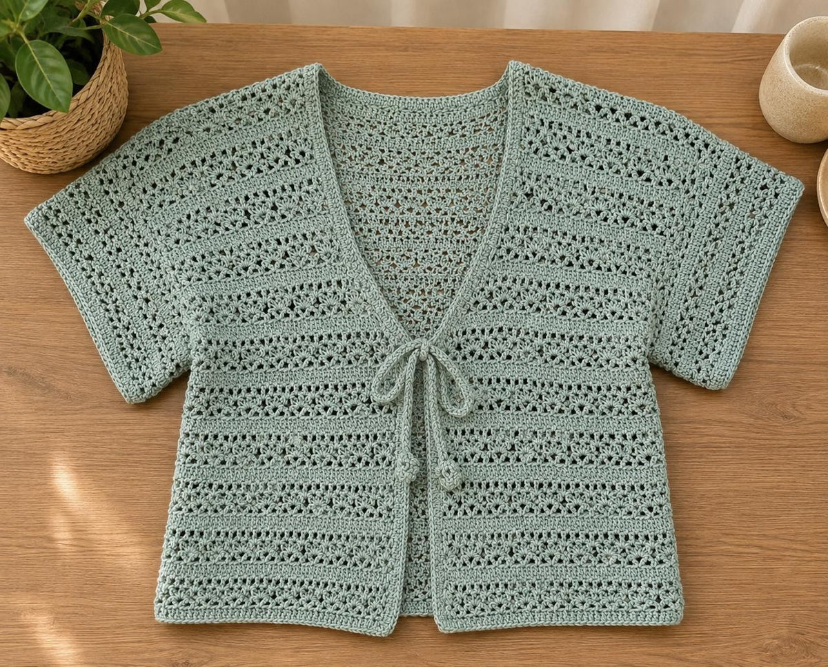 Sage Green Crochet Tie-Front Bolero