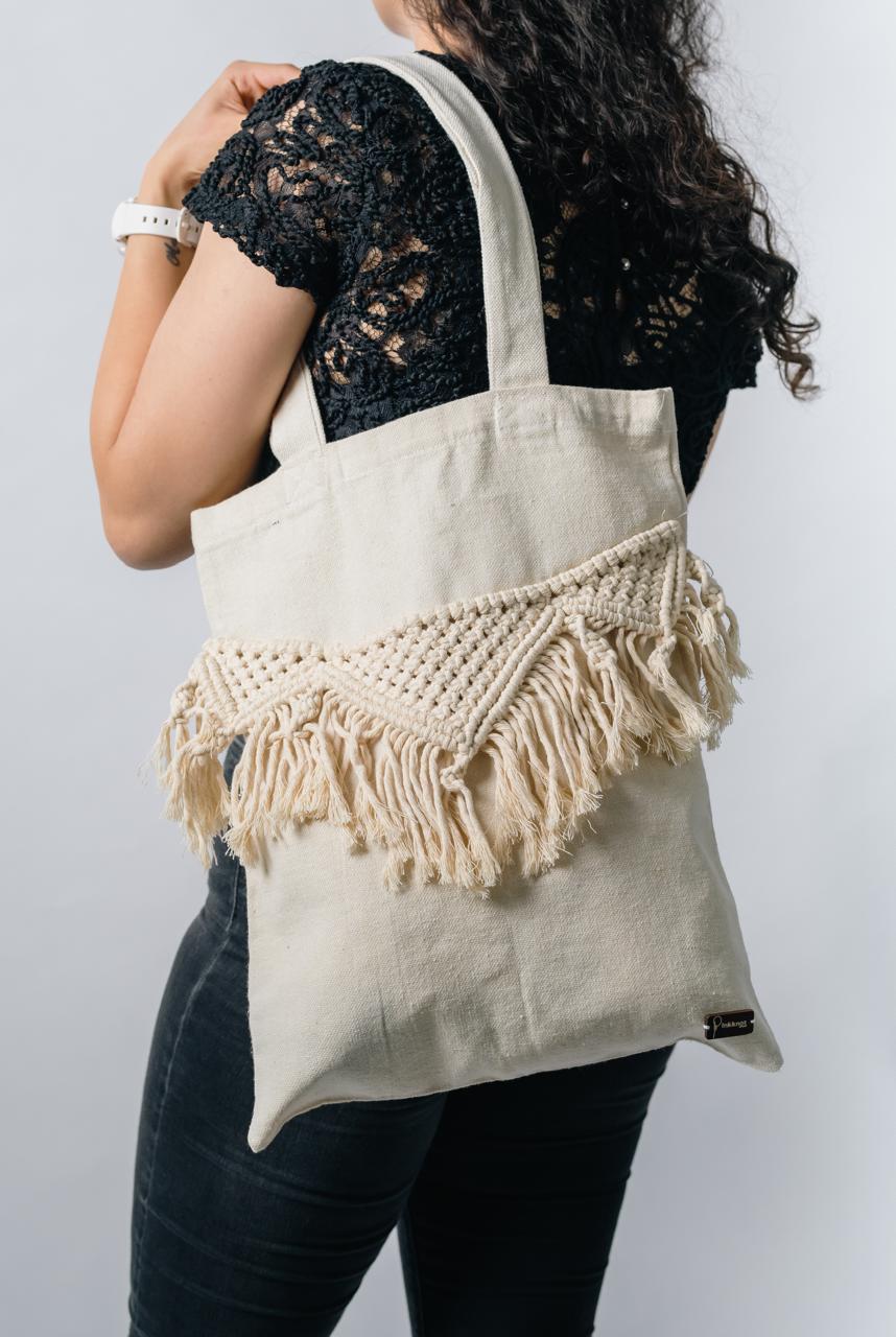 Macramé Fringe Canvas Tote Bag