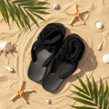 Black Crochet Rose Flip Flops - Beach Summer