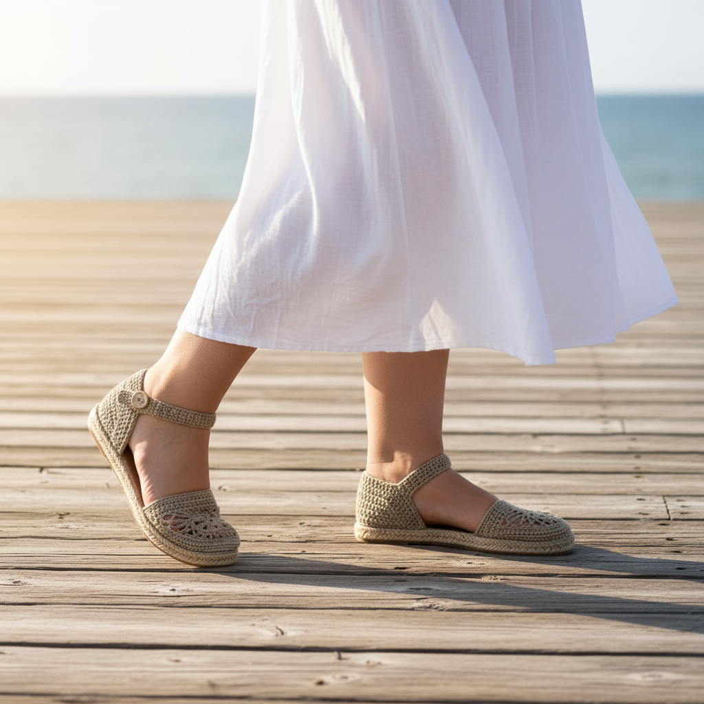 Crochet Espadrilles - Woman in White Skirt