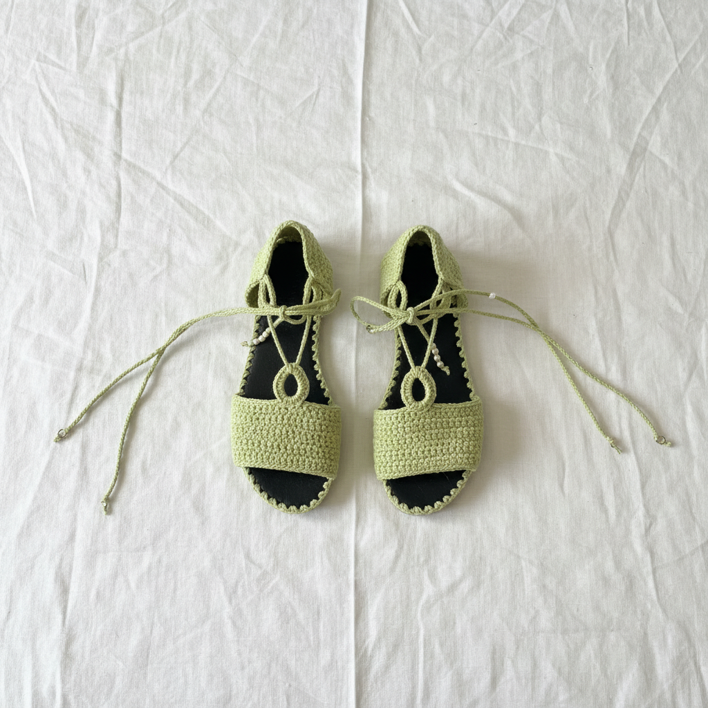 Crochet Lace-Up Sandals Flat Lay