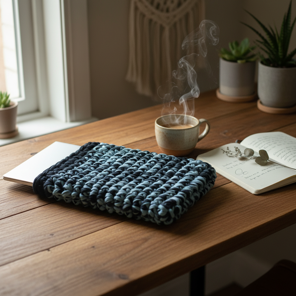 Crochet Laptop Sleeve Navy - Lifestyle