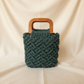 Forest Green Macramé Bucket Bag with Wooden Handle