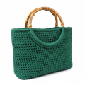 Green Crochet Bag with Bamboo Handles