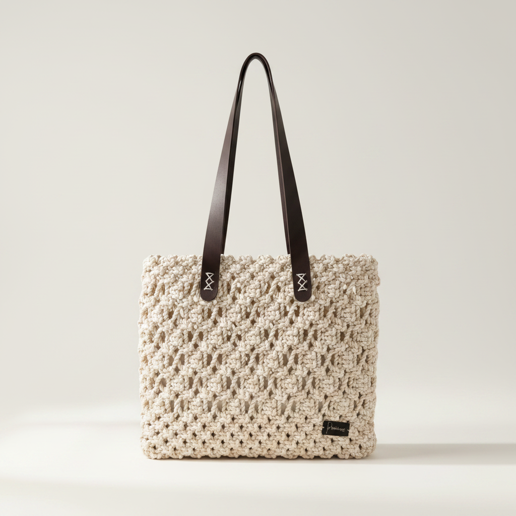 Ivory Macramé Tote – Off-White Background