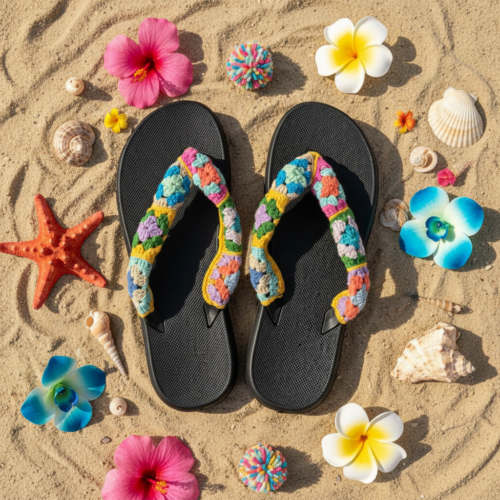 Multicolor Granny Square Flip Flops - Beach Summer