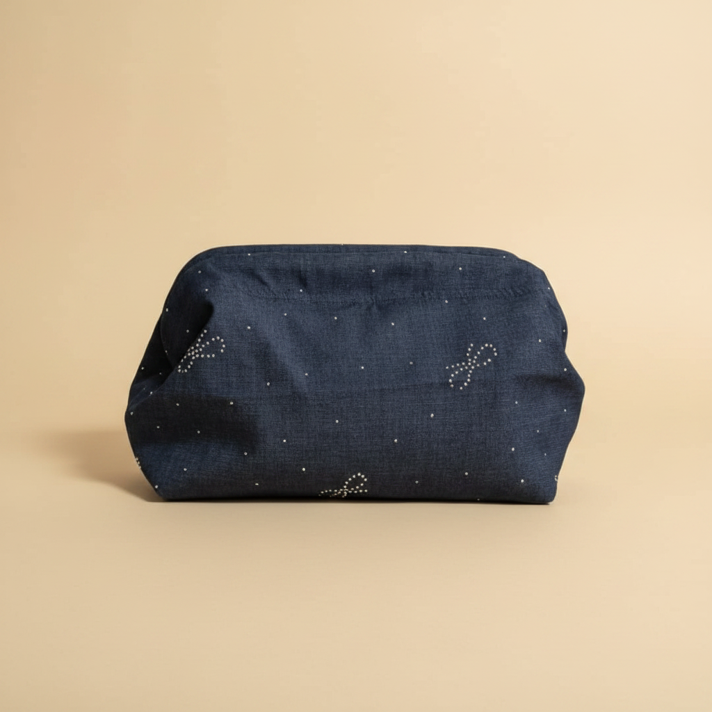 Navy Rhinestone Clutch - Beige Background