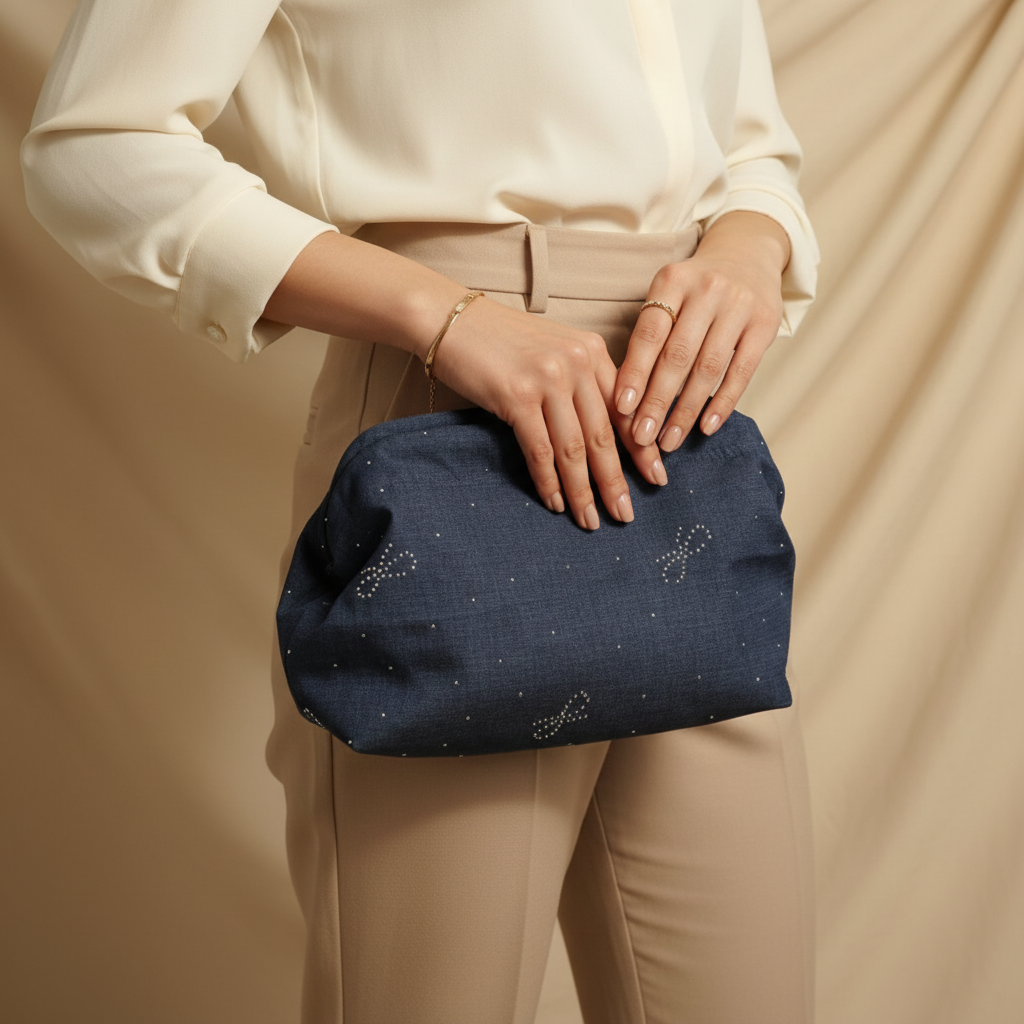 Navy Rhinestone Clutch - Held by Woman