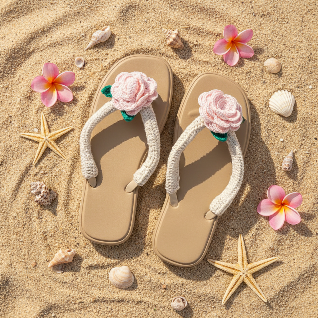 Pink Rose Flip Flops - Corrected Position