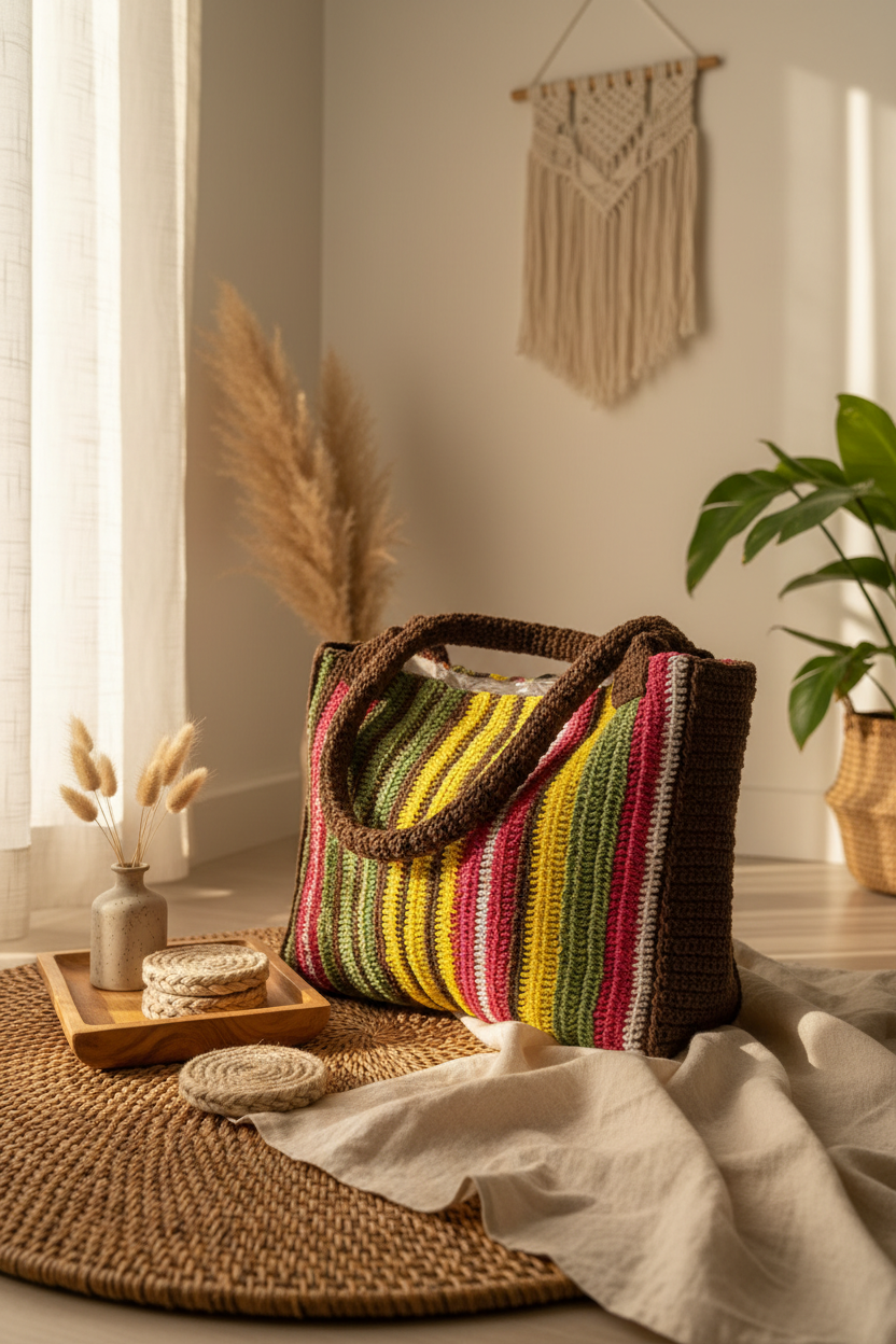 Striped Crochet Tote Bag – Boho Lifestyle