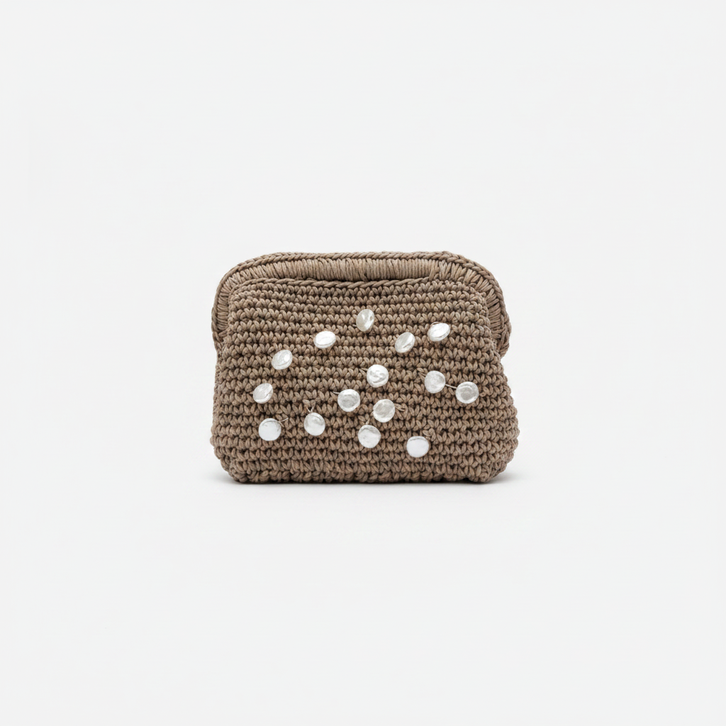 Taupe Pearl Crochet Clutch