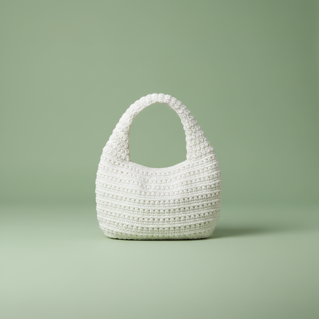 White Crochet Hobo Bag Sage Background